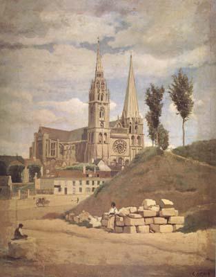 Jean Baptiste Camille  Corot La cathedrale de Chartres (mk11) Sweden oil painting art